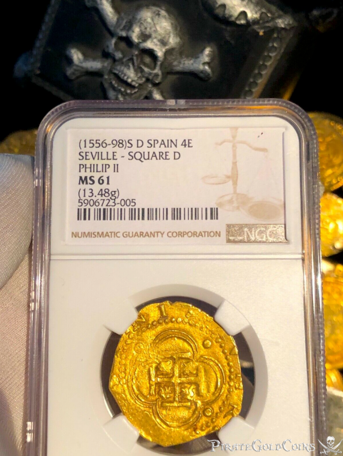 Spain 4 Escudos 1556-98 "Mint State" NGC 61 5