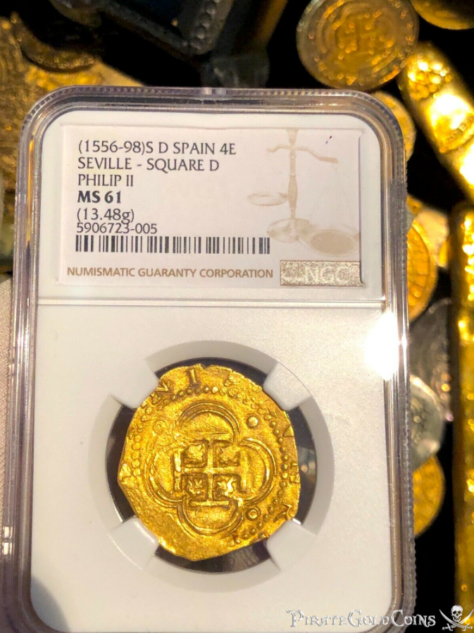 Spain 4 Escudos 1556-98 "Mint State" NGC 61 2