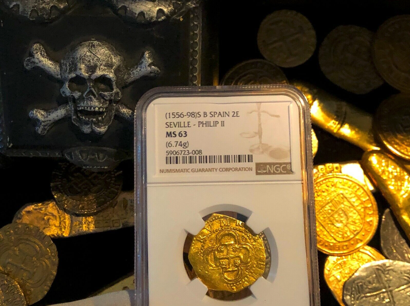 Spain 2 Escudos 1556-98 "Mint State" NGC 63 8