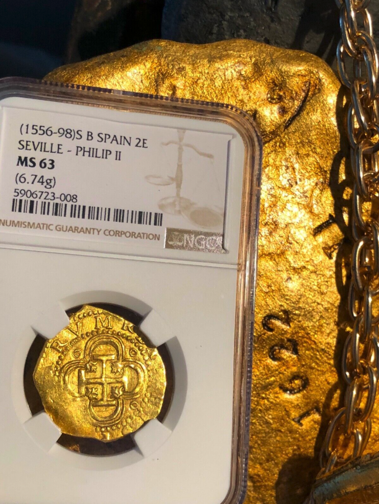 Spain 2 Escudos 1556-98 "Mint State" NGC 63 3
