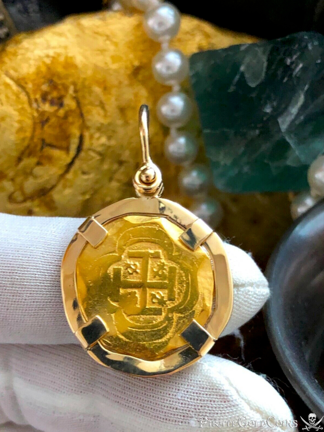 Mexico 2 Escudos 1714 "from 1715 Plate Fleet Shipwreck" 14kt Gold Bezel