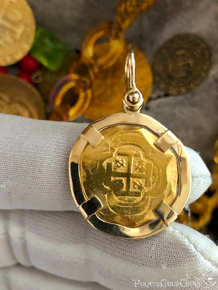 Mexico 2 Escudos 1714 "from 1715 Plate Fleet Shipwreck" 14kt Gold Bezel 10