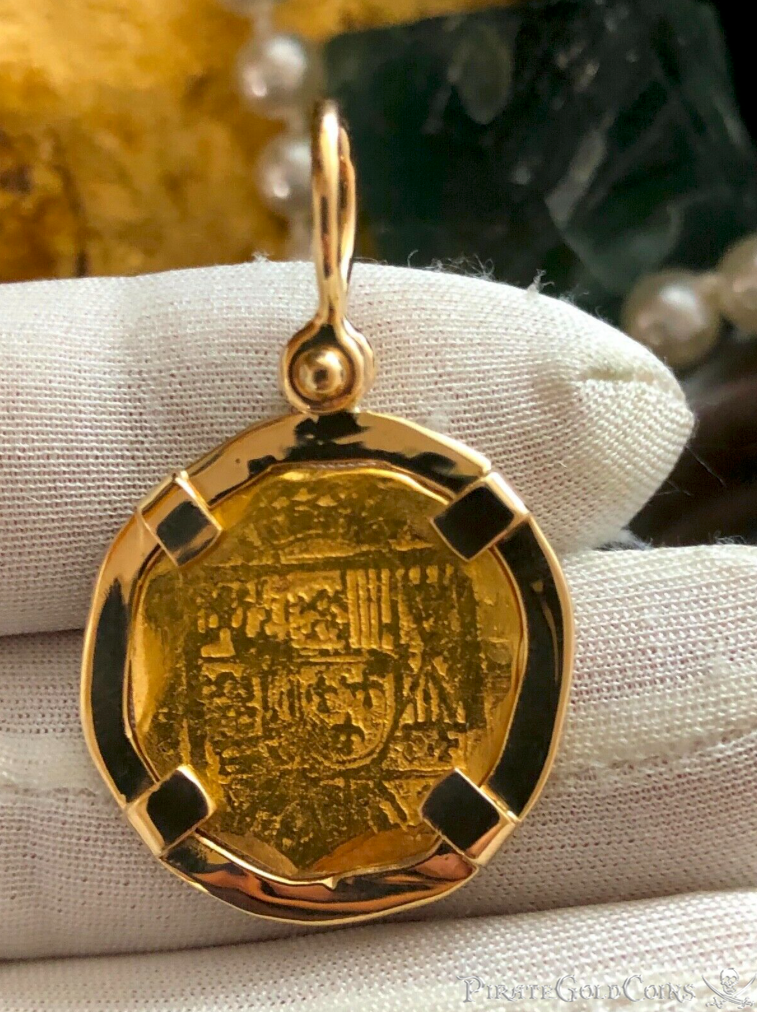 Mexico 2 Escudos 1714 "from 1715 Plate Fleet Shipwreck" 14kt Gold Bezel 9