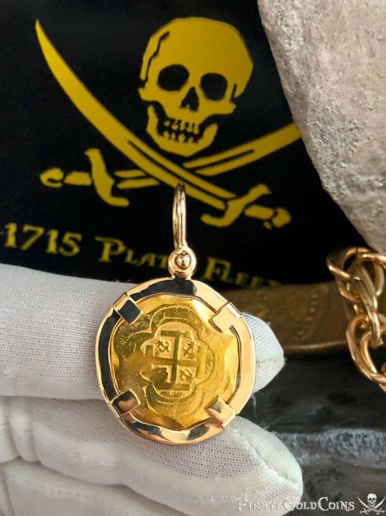 Mexico 2 Escudos 1714 "from 1715 Plate Fleet Shipwreck" 14kt Gold Bezel 8