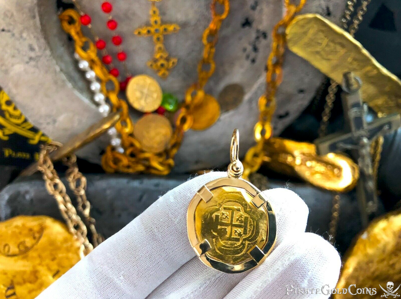 Mexico 2 Escudos 1714 "from 1715 Plate Fleet Shipwreck" 14kt Gold Bezel 7