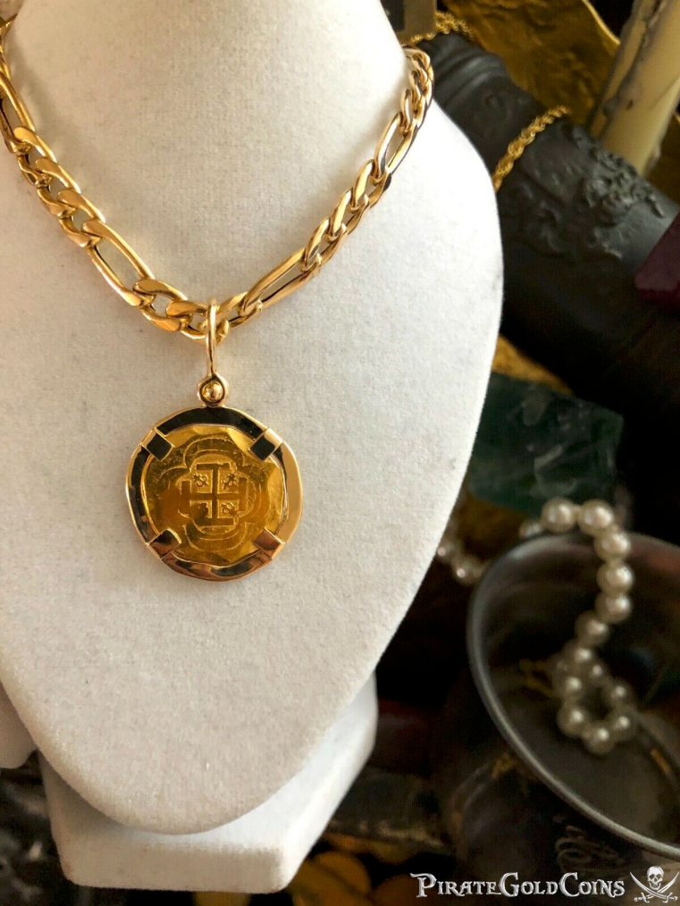 Mexico 2 Escudos 1714 "from 1715 Plate Fleet Shipwreck" 14kt Gold Bezel 5