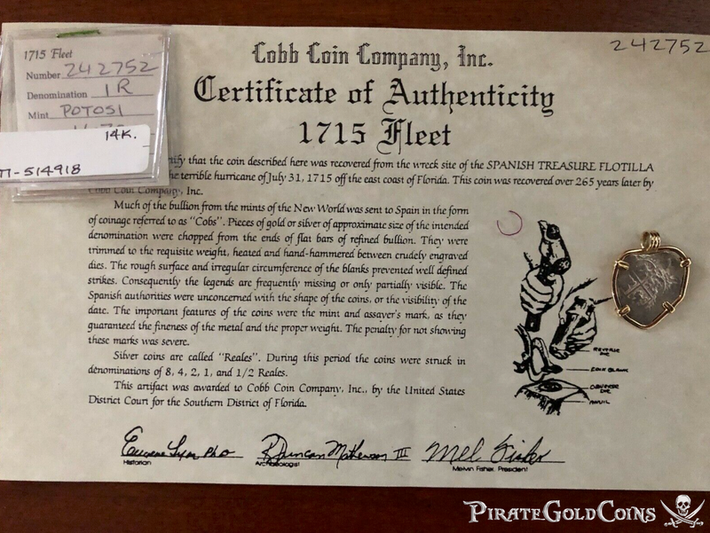 Bolivia 1 Real 1670 "from 1715 Fleet shipwreck- Mel Fisher COA" Pendant 4