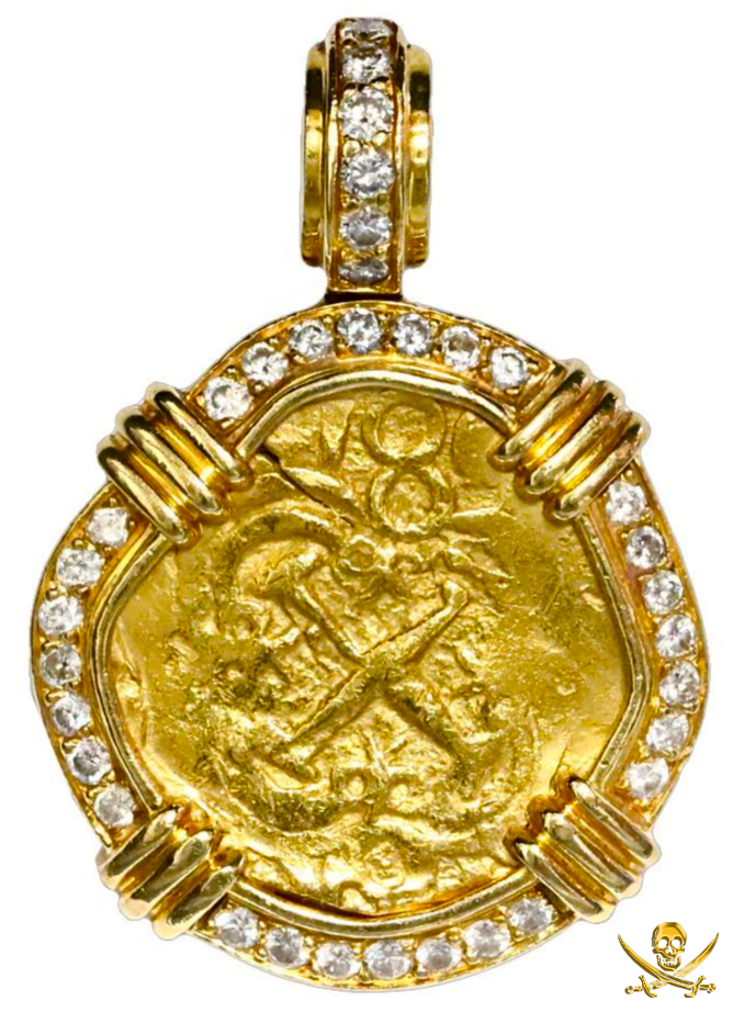 Colombia 2 Escudos 1706 "Partial Date- from 1715 Fleet Shipwreck" Diamond Bezel