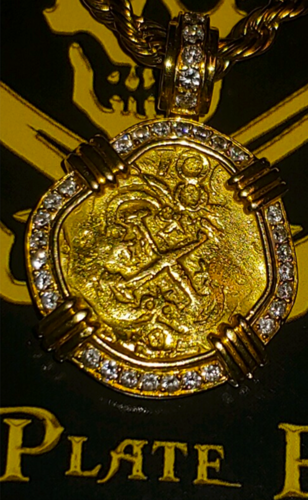 Colombia 2 Escudos 1706 "Partial Date- from 1715 Fleet Shipwreck" Diamond Bezel 3