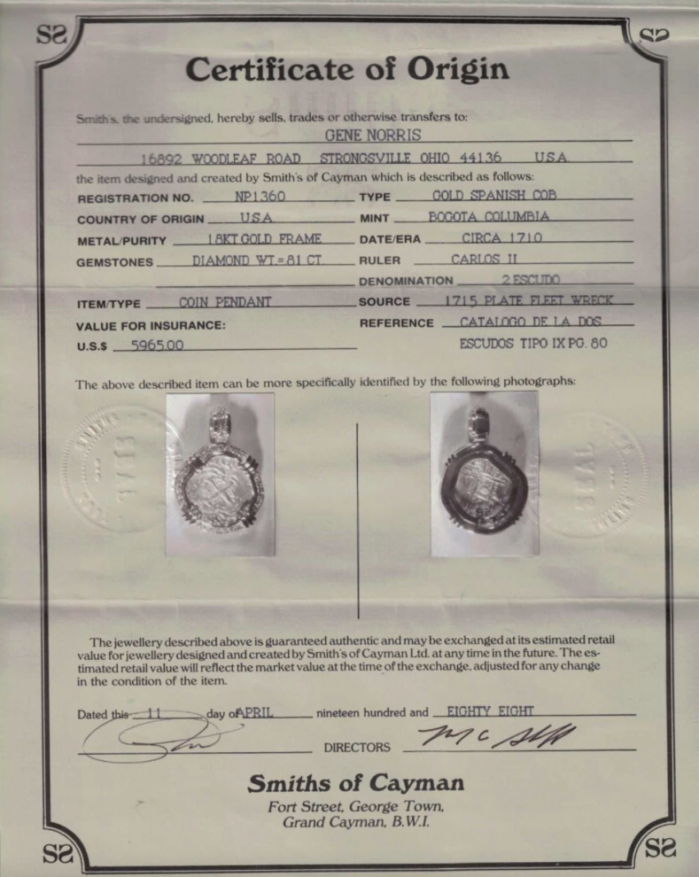 Colombia 2 Escudos 1706 "Partial Date- from 1715 Fleet Shipwreck" Diamond Bezel 4
