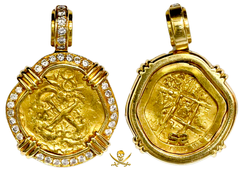 Colombia 2 Escudos 1706 "Partial Date- from 1715 Fleet Shipwreck" Diamond Bezel 5