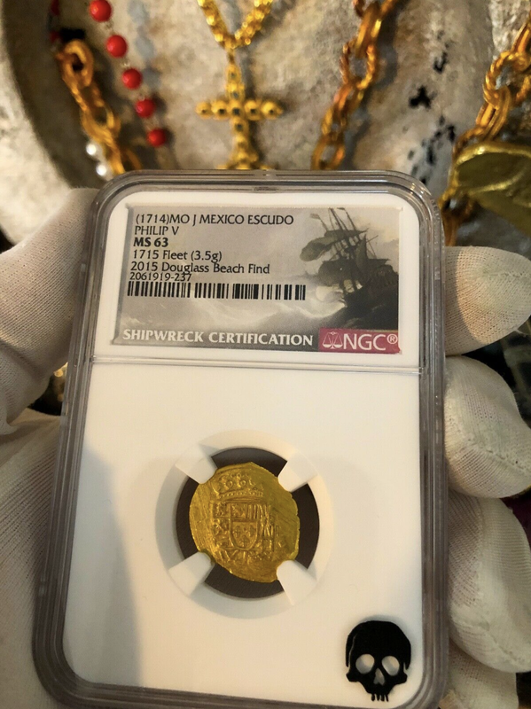 Mexico 1 Escudo 1714 "from Douglas Beach Find! 1715 Fleet Shipwreck" NGC 63 5