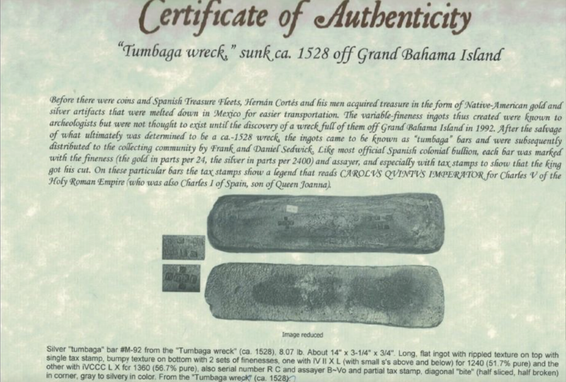 Tumbaga 1528 Shipwreck "Hernan Cortes - Aztec Treasure" 8 lb Silver Bar 11