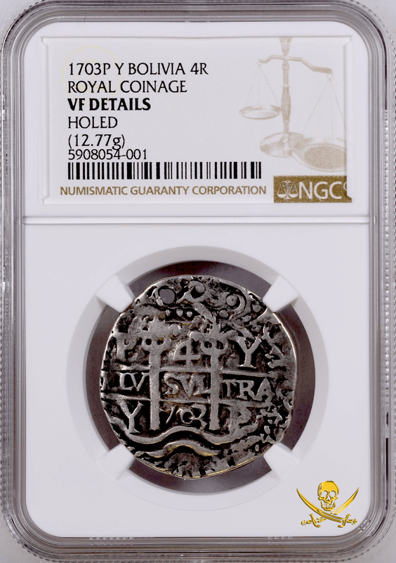 Bolivia 4 Reales 1703 "ROYAL! Double Dated!" Great Pendant Piece! 6