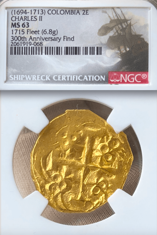 Colombia 2 Escudos "300th Ann. Find of 1715 Fleet Shipwreck" NGC 63