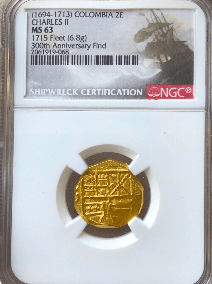 Colombia 2 Escudos "300th Ann. Find of 1715 Fleet Shipwreck"  NGC 63 2