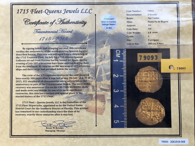 Colombia 2 Escudos "300th Ann. Find of 1715 Fleet Shipwreck"  NGC 63 10