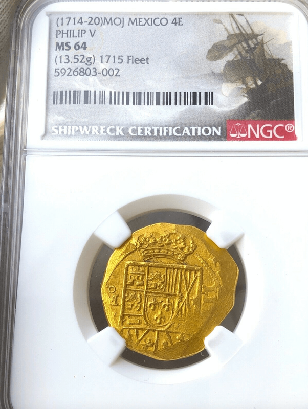 Mexico 4 Escudos 1714-21 "1715 Fleet Shipwreck" NGC 64