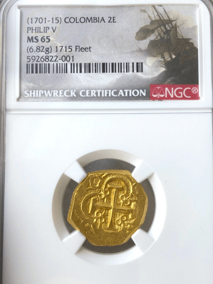 Colombia 2 Escudos 1701-15 "From 1715 Fleet Shipwreck" NGC 65