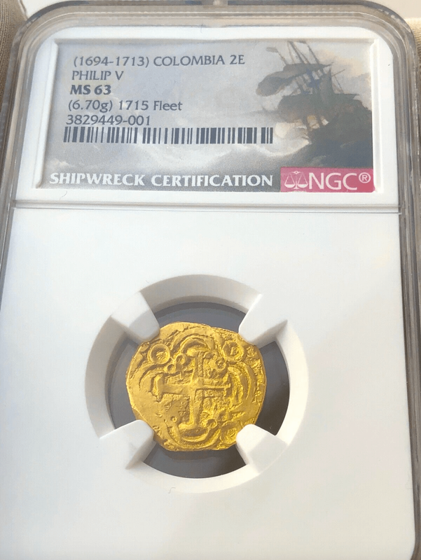 Colombia 2 Escudos 1694-1713 "from 1715 Fleet Shipwreck" NGC 63