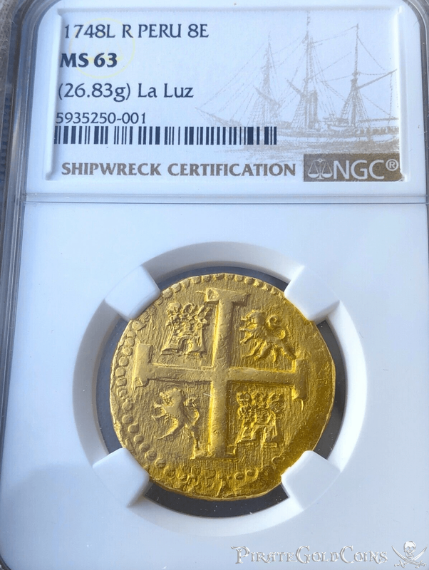 Peru 8 Escudos 1748 "La Luz Shipwreck" NGC 63