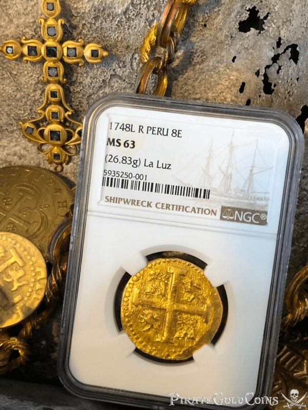 Peru 8 Escudos 1748 "La Luz Shipwreck" NGC 63 5