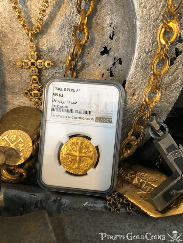 Peru 8 Escudos 1748 "La Luz Shipwreck" NGC 63 8
