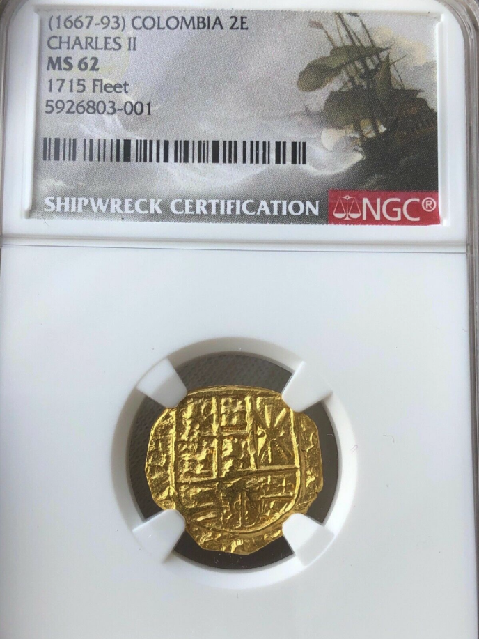 Colombia 2 Escudos 1667-93  "1715 Plate Fleet Shipwreck" NGC 62 2