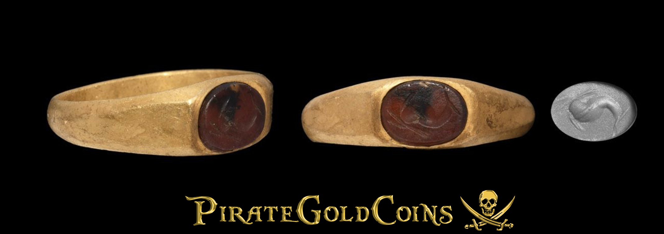 Gold Roman Ring 3rd Century AD with Dolphin Gemstone