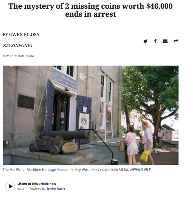 Miami Herald - Missing Coins Ends in Arrest