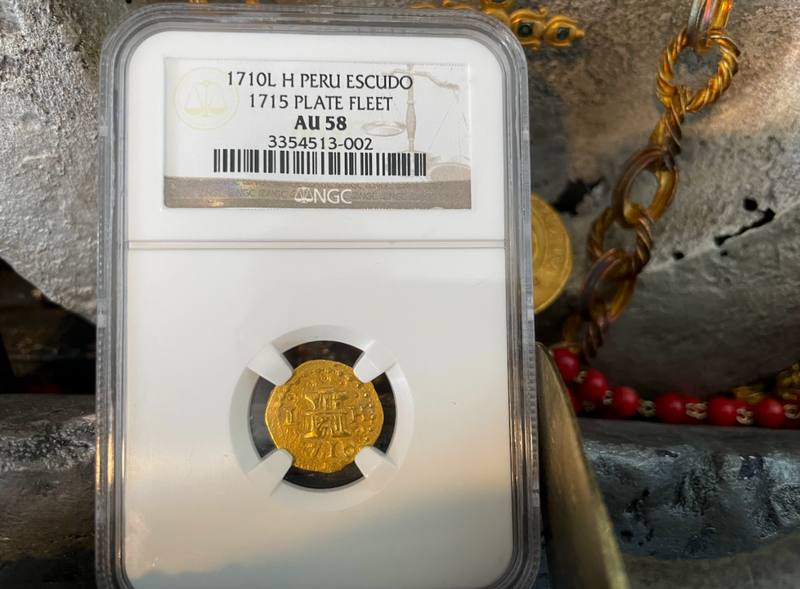 Peru 1 Escudos 1710 "1715 Plate Fleet Shipwreck" NGC 58 2