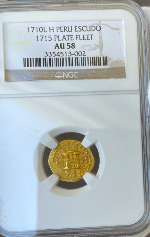 Peru 1 Escudos 1710 "1715 Plate Fleet Shipwreck" NGC 58 5