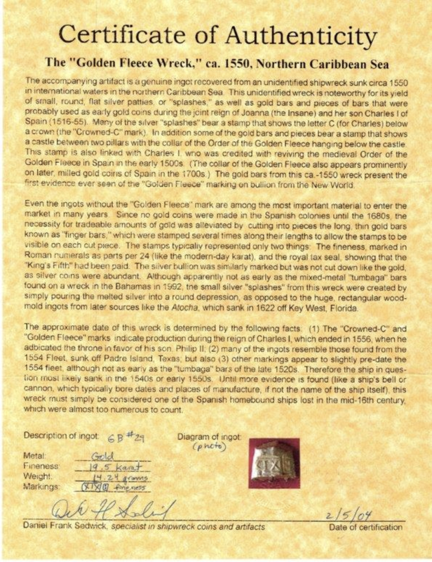 Golden Fleece 1550 Shipwreck Gold Bar Clip (14.24 grams) 20