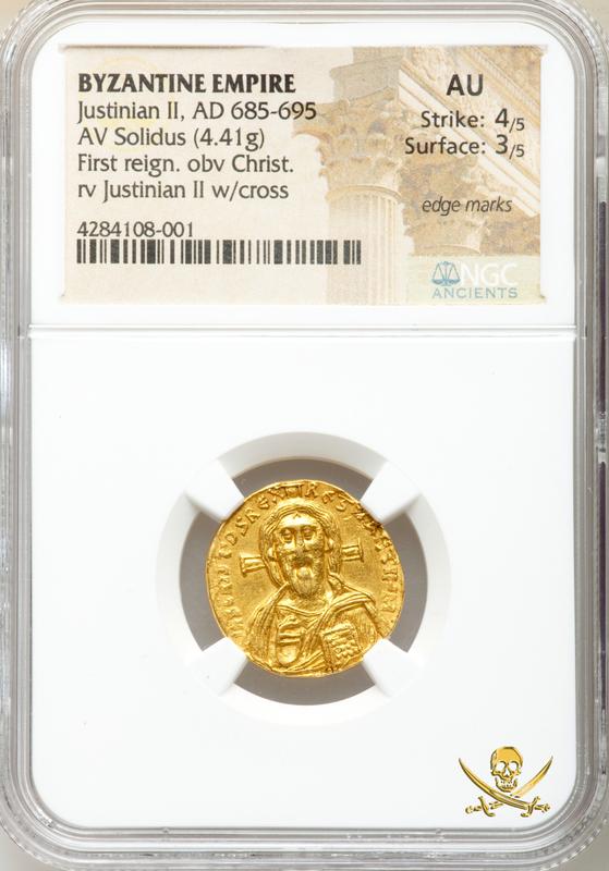 Byzantine Empire "Jesus Christ" 685-695AD Justinian II NGC AU 4x3