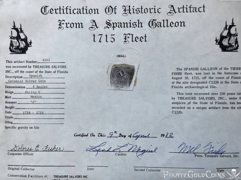 Mexico No Date 4 Reales "1715 Fleet Shipwreck" Hand Signed Mel Fisher COA 4