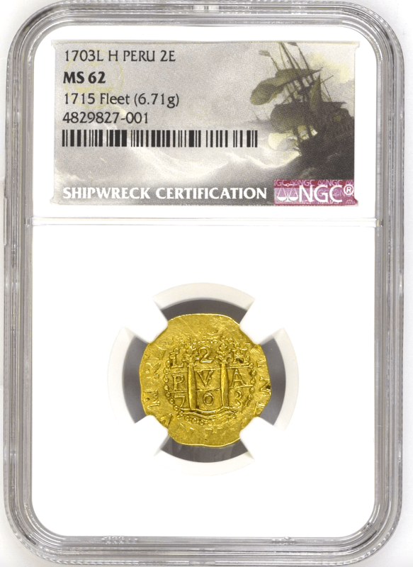 Peru 2 Escudos 1703 "1715 Plate Fleet Shipwreck" NGC 62 2