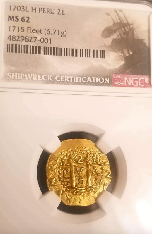 Peru 2 Escudos 1703 "1715 Plate Fleet Shipwreck" NGC 62 4