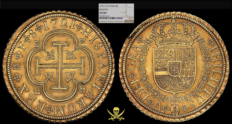 Spain 8 Escudos 1721/19 "Rare- Finest Known! Segovia Mint!" NGC 58+