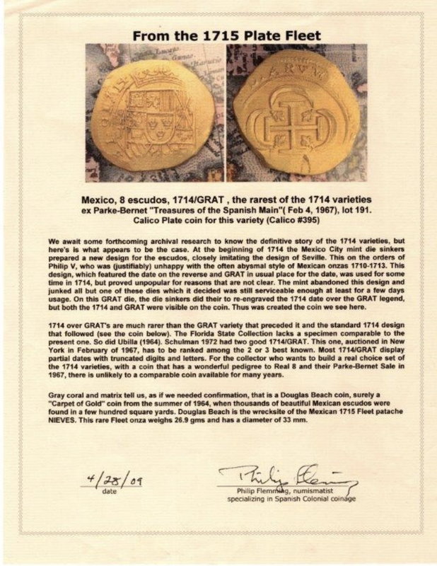 Rare Date over GRAT! Mexico 8 Escudos 1714 "1715 Plate Fleet Shipwreck" NGC 64 5