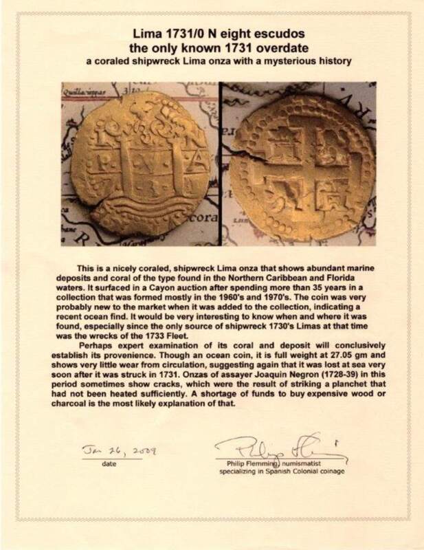 Peru 8 Escudos 1731/0 "From 1733 Fleet Shipwreck" NGC 62 5