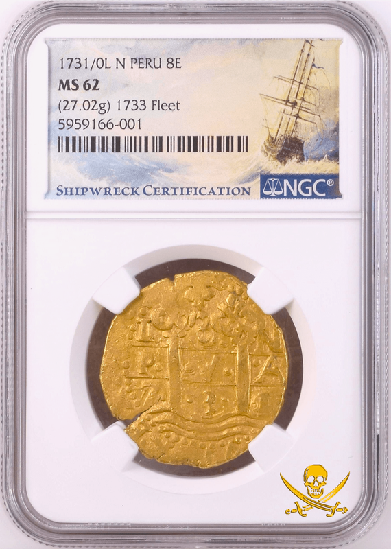 Peru 8 Escudos 1731/0 "From 1733 Fleet Shipwreck" NGC 62 6