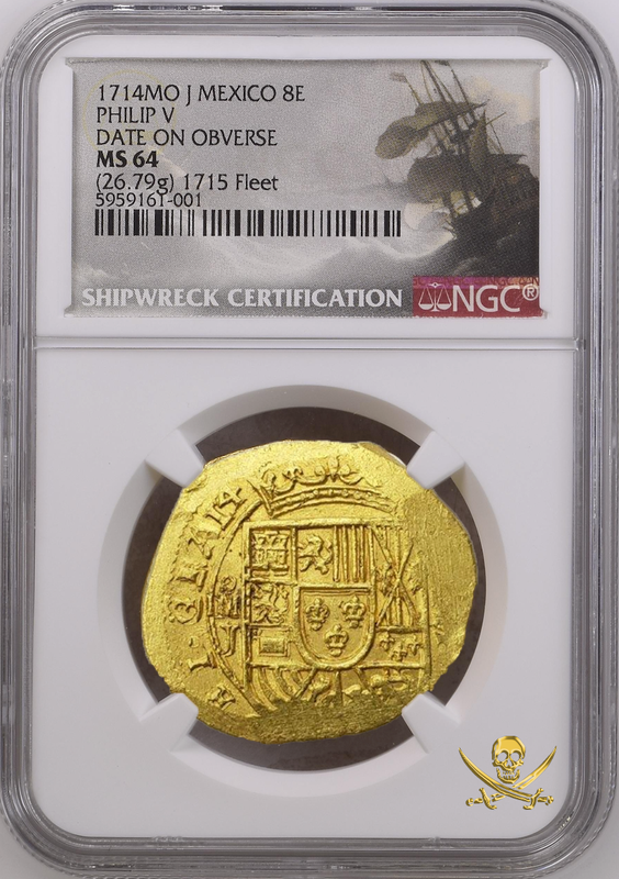 Rare Date over GRAT! Mexico 8 Escudos 1714 "1715 Plate Fleet Shipwreck" NGC 64