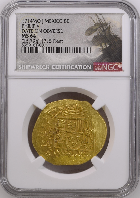 Rare Date over GRAT! Mexico 8 Escudos 1714 "1715 Plate Fleet Shipwreck" NGC 64 6