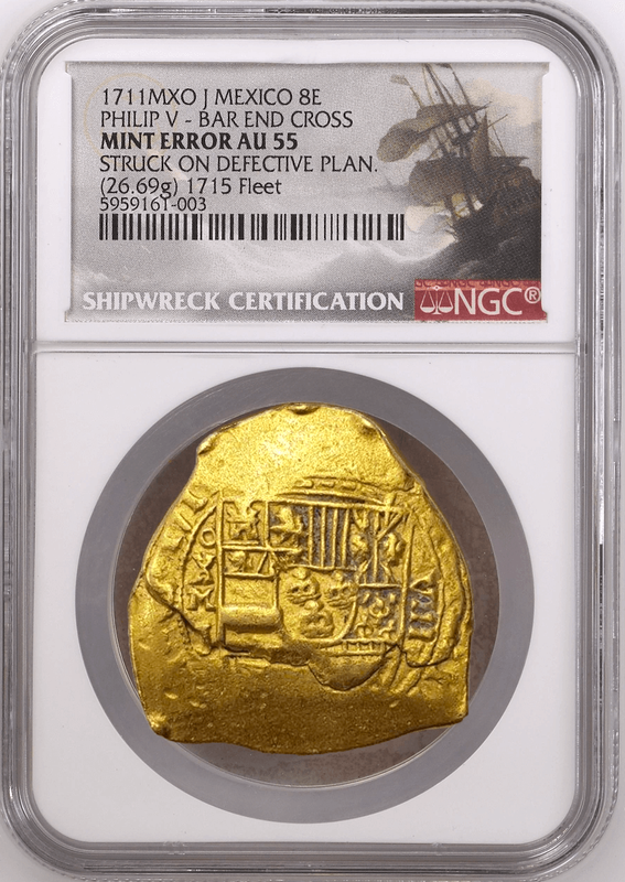 Mexico 8 Escudos 1711 "from 1715 Fleet Shipwreck" NGC 55 6