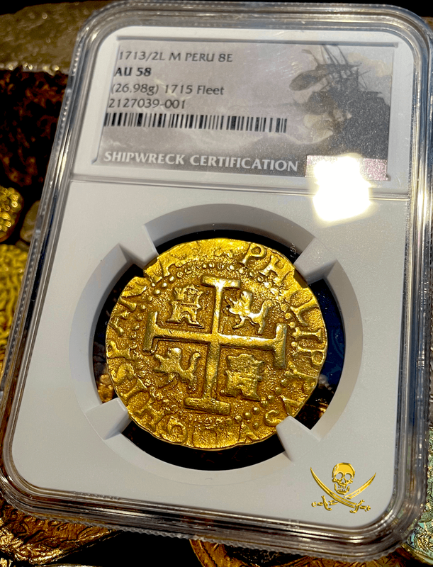 Peru 8 Escudos 1713/2 "Best Ever 1715 Fleet Shipwreck" NGC 58 19