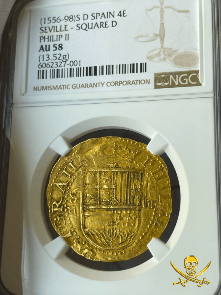 Spain 4 Escudos 1556-98 "Trophy Piece" NGC 58 2