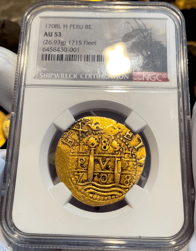 Peru 8 Escudos 1708 "1715 Fleet Shipwreck" NGC 53