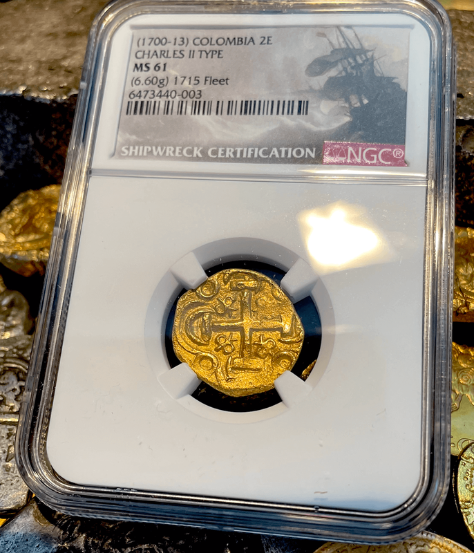 Colombia 2 Escudos 1700-13 "1715 Fleet Shipwreck" NGC 61 13