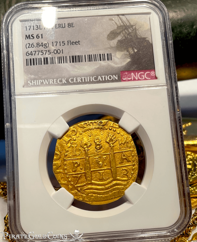Peru 8 Escudos 1713 "Double Dated - 1715 Fleet Shipwreck" NGC 61 2