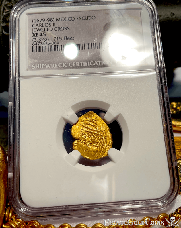 Mexico 1 Escudo 1679-98 "Jeweled Cross - 1715 Fleet Shipwreck" NGC 45 3